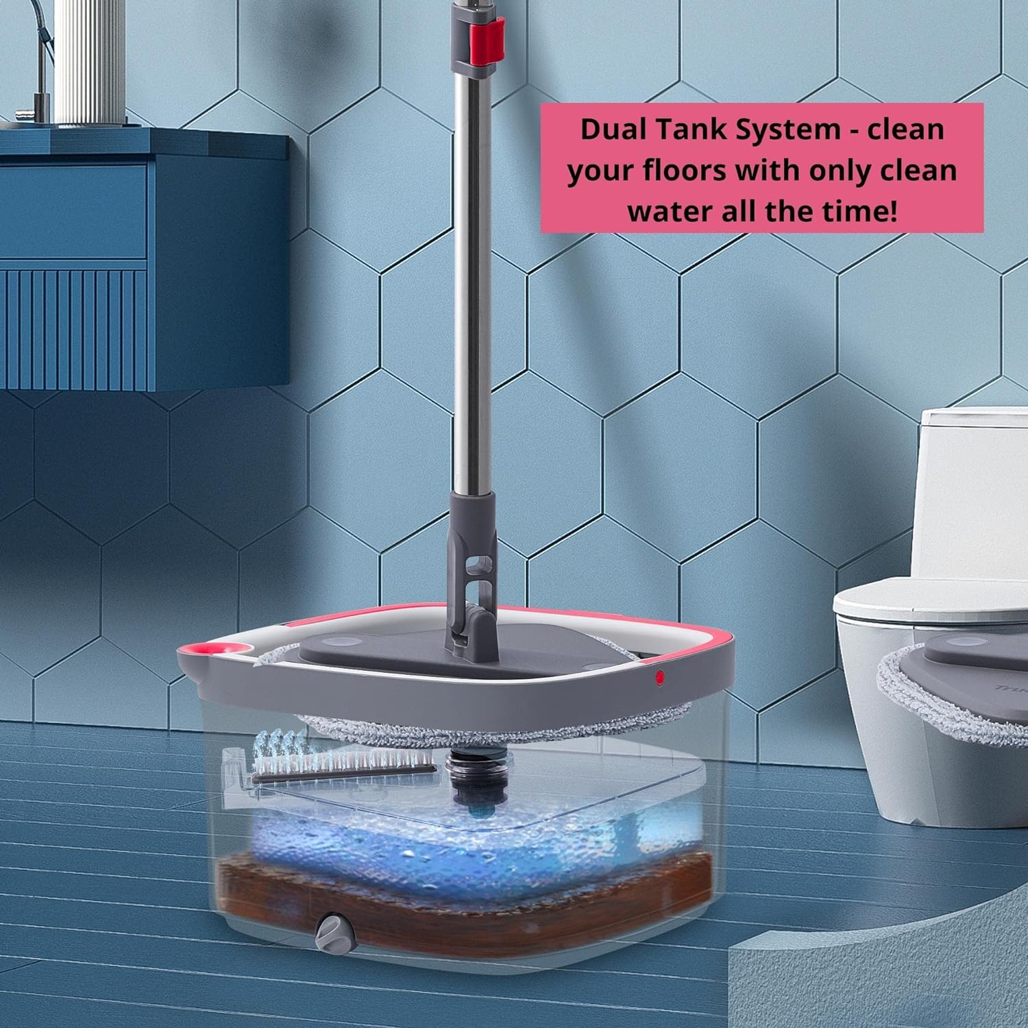 Mop and Bucket, Spin Mop, Dual Compartment Mop Bucket, Cleaning Mop -2 Machine Washable Mop Pads Mop and Bucket, Spin Mop, Dual Compartment Mop Bucket, Cleaning Mop -2 Machine Washable Mop Pads